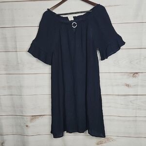 Anthropologie NAIF Navy Off The Shoulders Sheath Dress - Size Large